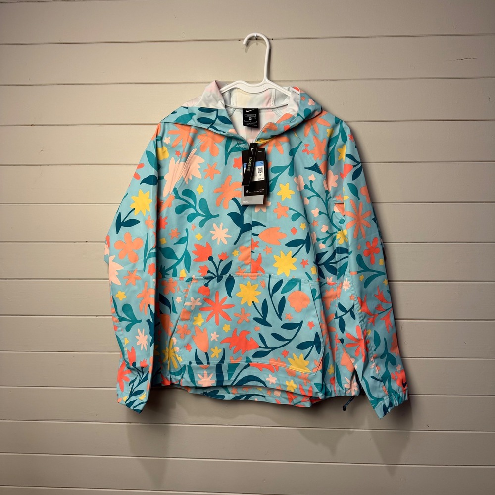 Nike Golf Repel Womens Floral Anorak Jacket Blue Orange CW1427-382 Size M NEW